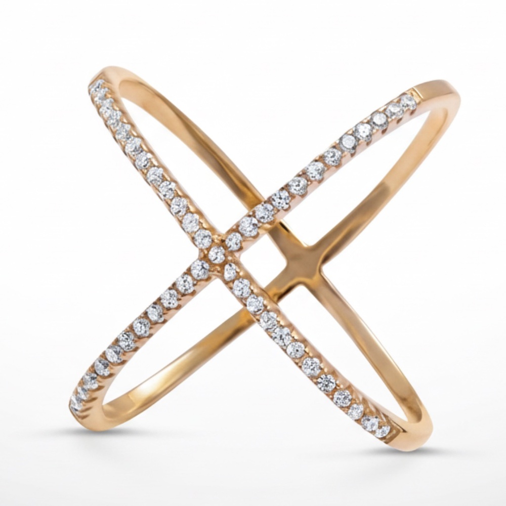 Womens Sterling Silver‎ .925 Gold Tone Criss-Cross Zirconia Cocktail Ring Size 7 - Picture 4 of 4